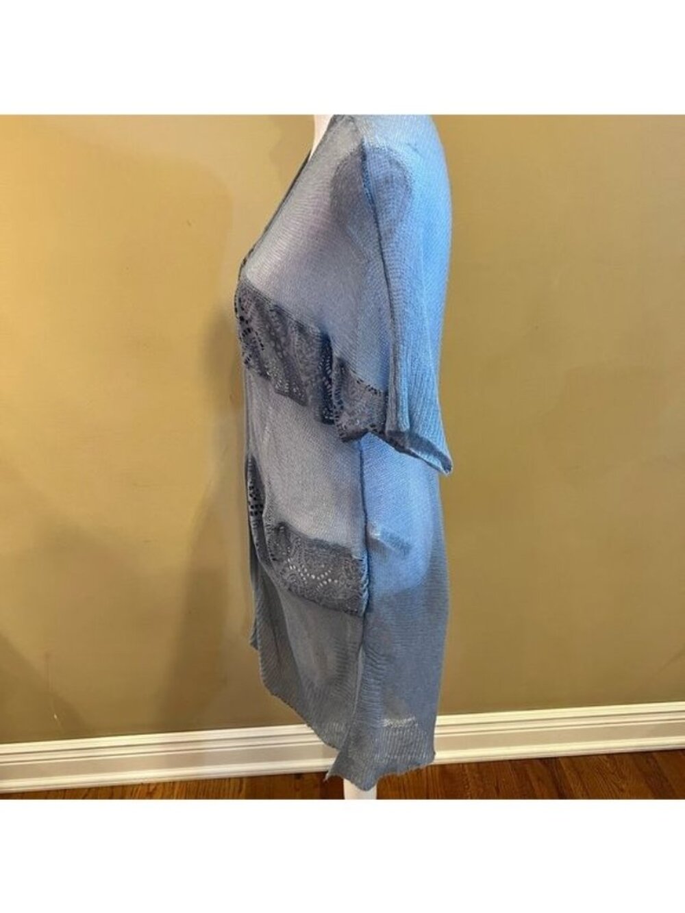 Chico’s Sweater Larkyn Lace Cardigan Western Bluebird Color Small Chico’s 0 NWT - Picture 9 of 13